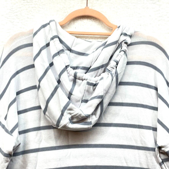 Chaser Womens Hoodie Large Gray White Striped Pullover Knit Athletic Stretch - Picture 6 of 12